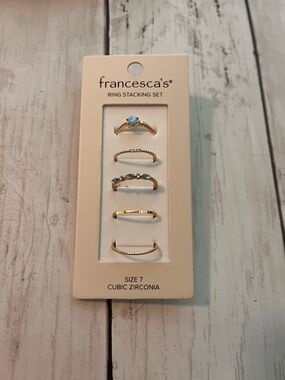 Francesca's Collections Gold and Light Blue Cubic Zirconia Ring Stacking Set